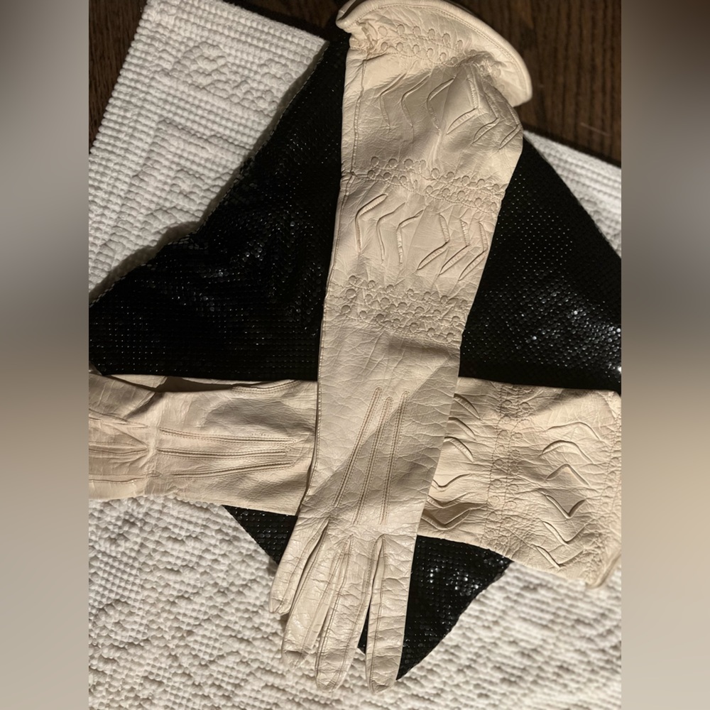 Antique French Long Gloves White Leather